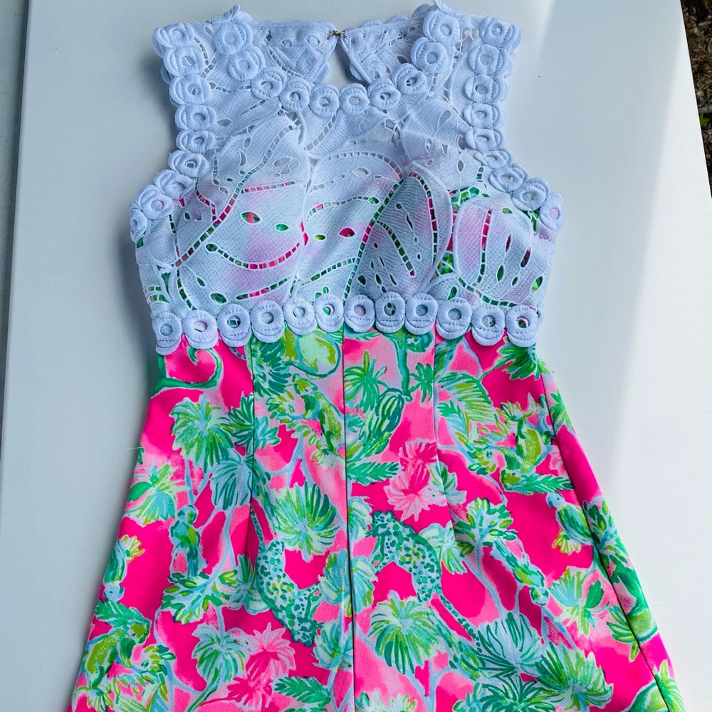 Lilly Pulitzer Pink and Green Tropical Print Romper